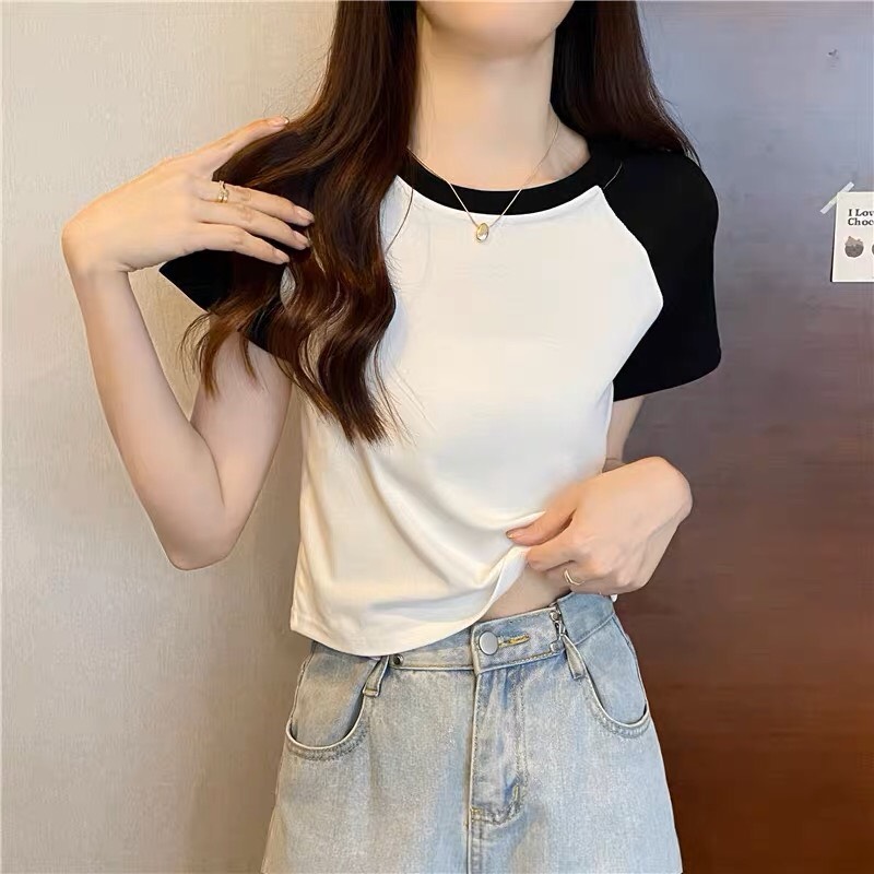 Áo Croptop Tay Ngắn RagLan Trơn Basic