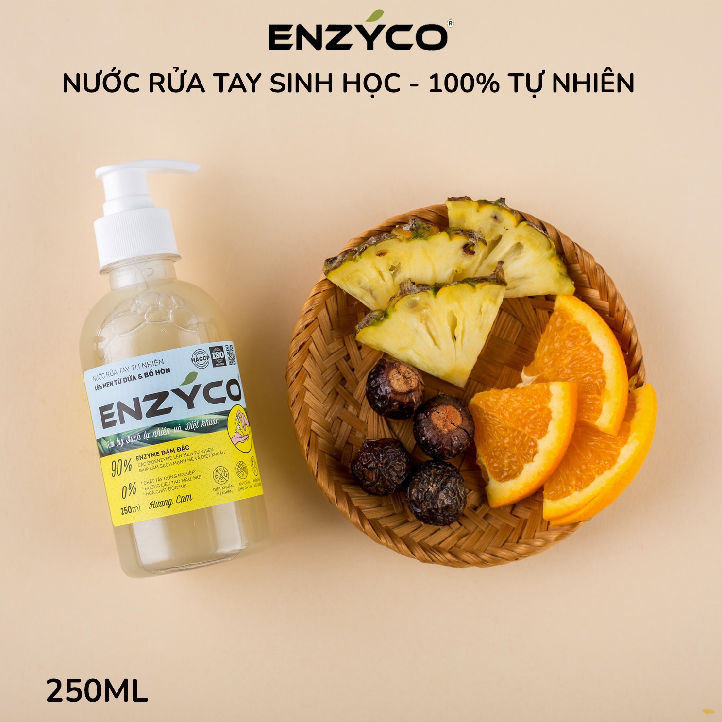 Nước Rửa Tay Hữu Cơ Lên Men Tự Nhiên, Làm Sạch Vi Khuẩn Giữ Ẩm, Bảo Vệ Da Tay - ENZYCO, 250ML