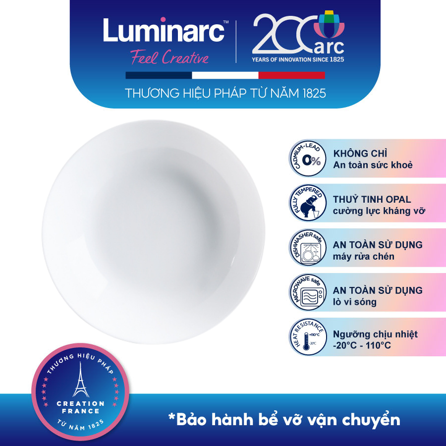 Bộ 6 Đĩa Sâu Thuỷ Tinh Luminarc Diwali Trắng 20cm- LUDIN3605