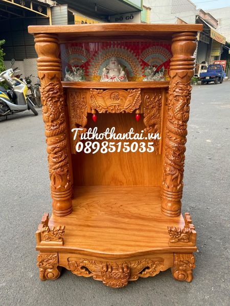 Bàn thờ thần tài ông địa gỗ gõ đỏ, có hộp đèn 68 x 107cm