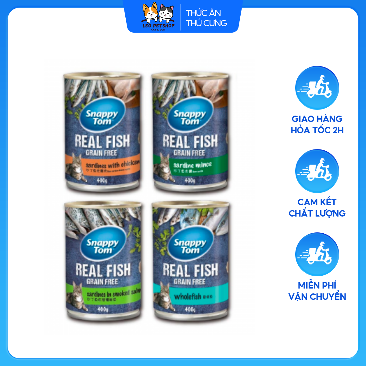 Pate snappy tom real fish 400g, pate thịt cá nguyên con dành cho mèo mọi lứa tuổi - leo petshop