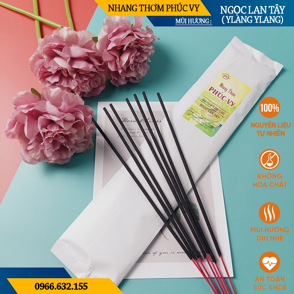 Nhang Thơm Phúc Vy Hương Ngọc Lan Tây - Túi 39 Cây 28cm, Ít Khói, Thơm Nhẹ, Dễ Chịu, Không kích mũi