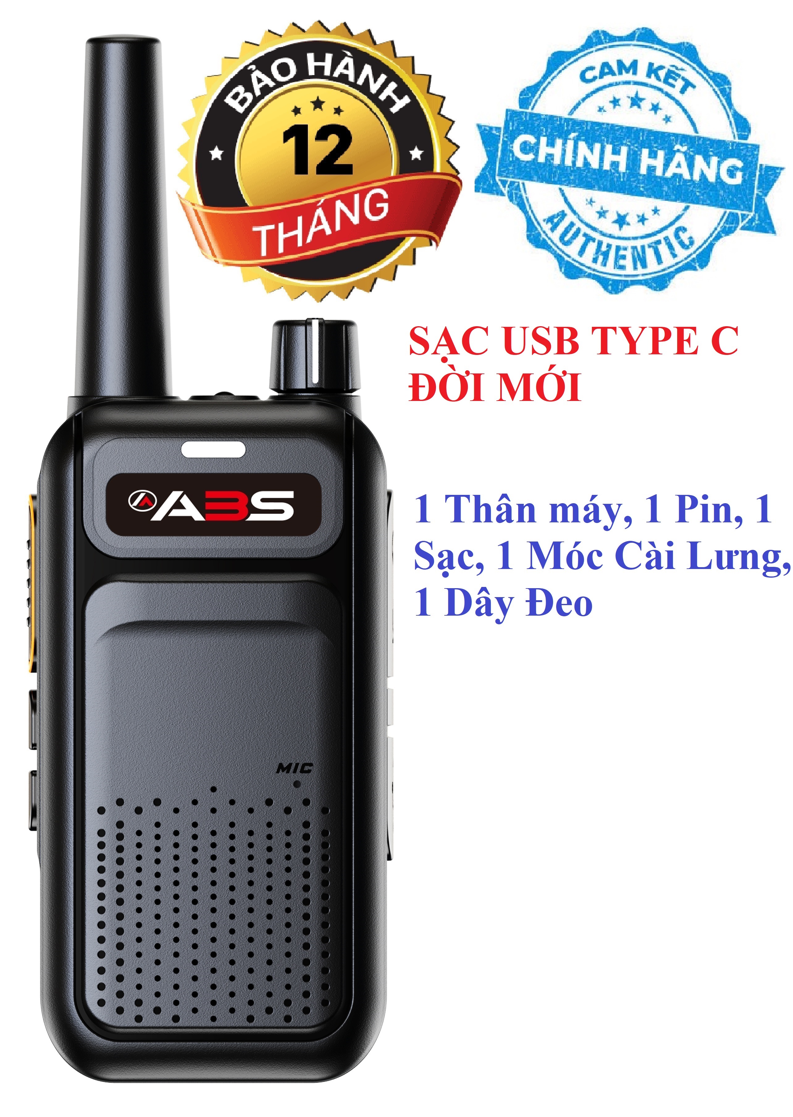 Bộ 1 chiếc bộ đàm chính hãng sạc usb type c abs ab588