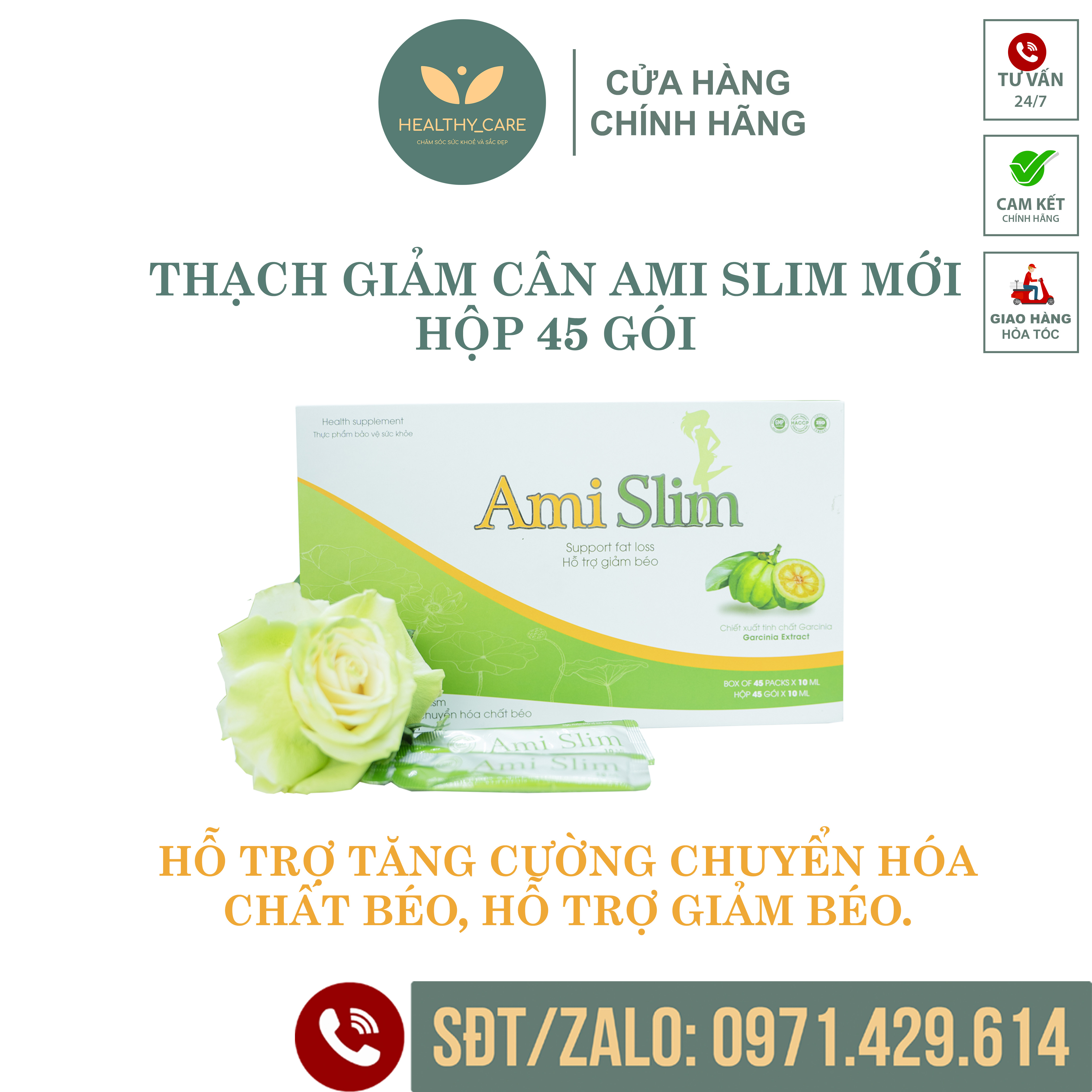 Thạch giảm cân ami slim ️ - hỗ trợ tăng cường chuyển hóa chất béo hộp 45 gói