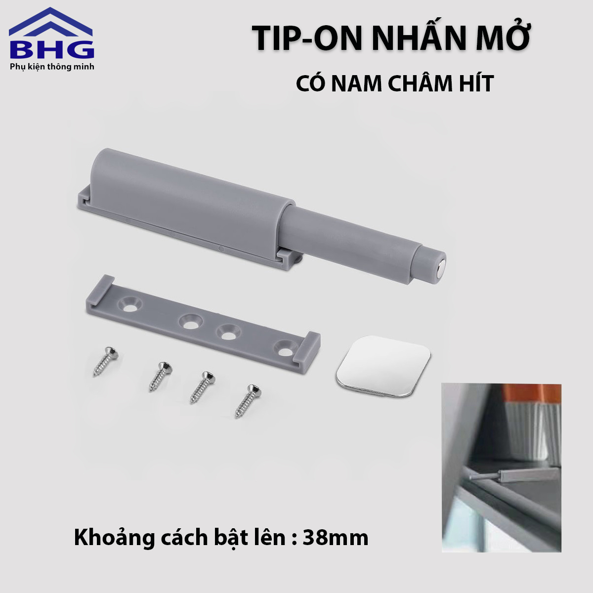Tipon Nút nhấn nhả cánh tủ có nam châm hít chuyên dùng trong tủ bếp siêu khỏe , nút nhấn mở cửa tủ có nam châm, tip on nhấn mở giảm chấn