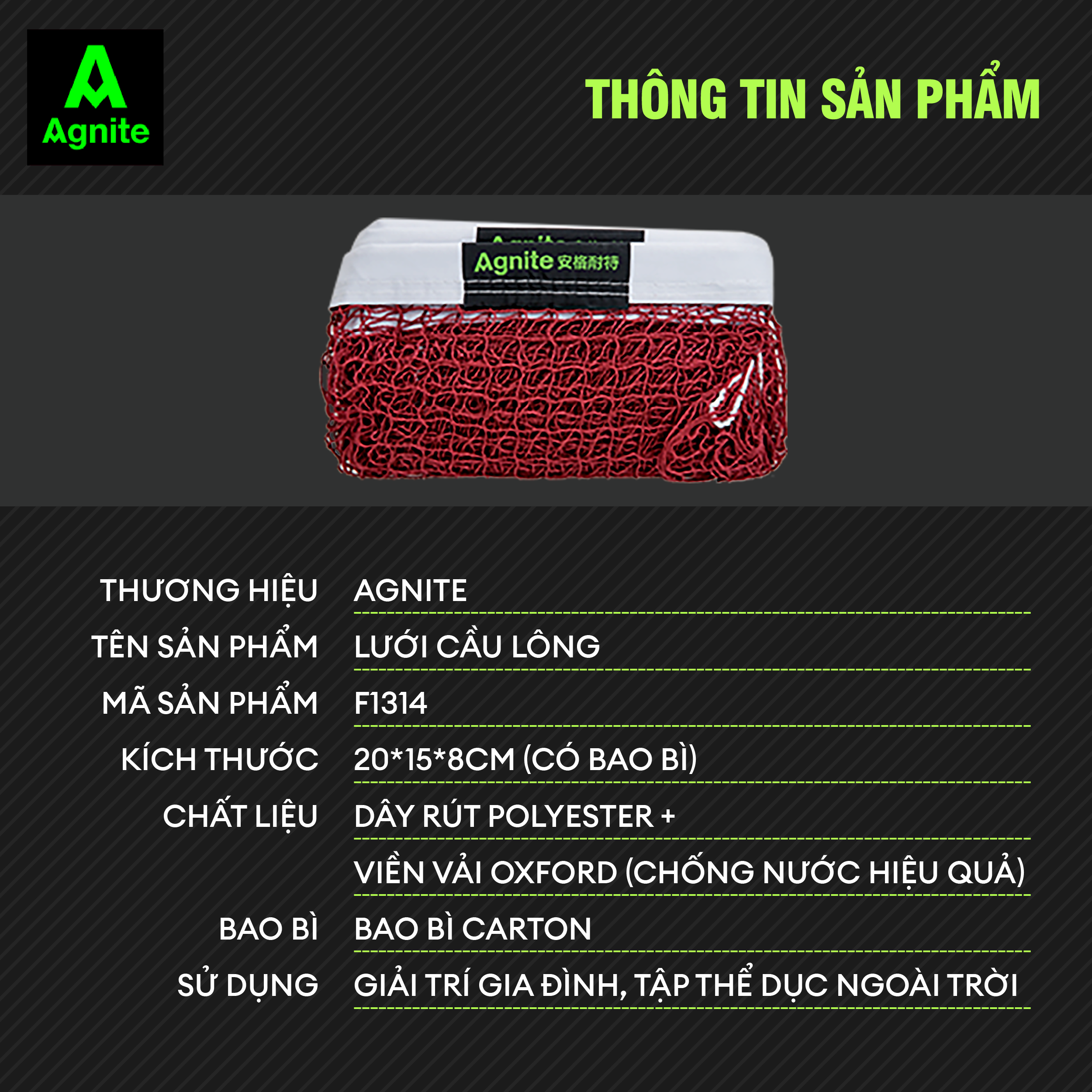 Lưới cầu lông chuyên nghiệp giá rẻ siêu bền Agnite tập luyện đánh cầu lông