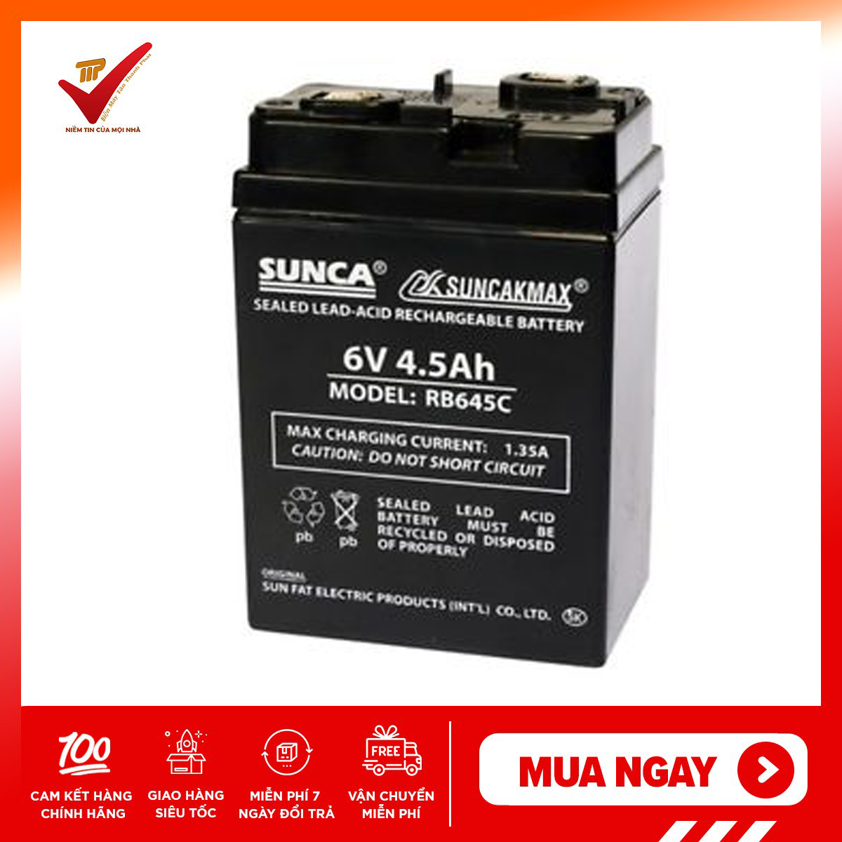 Ắc quy cho quạt sạc sunca model rb645c