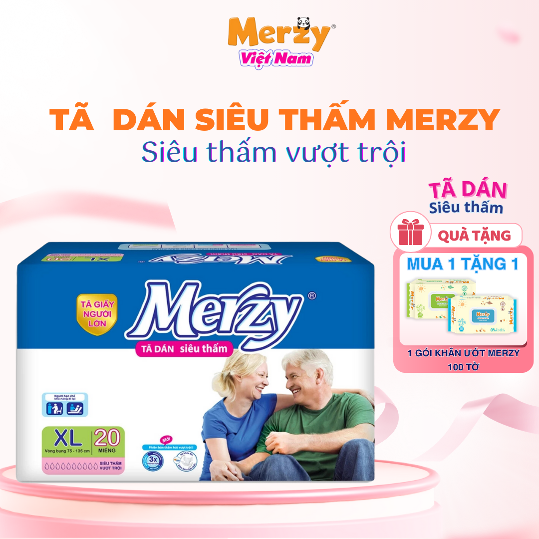 Tã Dán Người Già Merzy Siêu Thấm Hút Khô Thoáng - Size XL20 Miếng