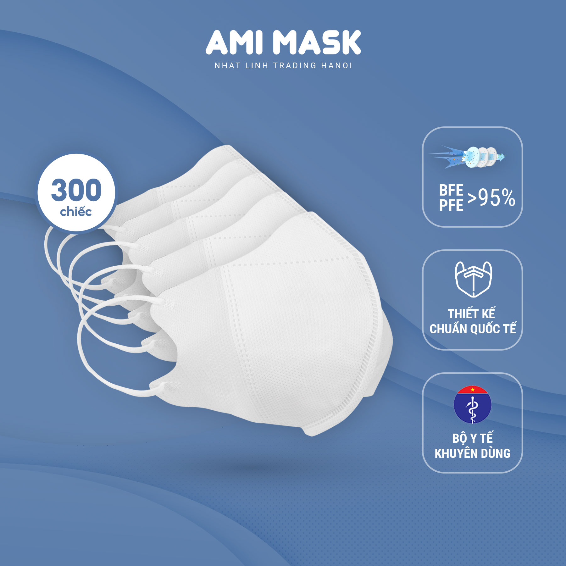 [200-300 chiếc] Khẩu trang y tế AMI 5D Mask 3 lớp đạt chuẩn, kiểu dáng khẩu trang 5D ôm gọn kháng khuẩn, chống bụi mịn