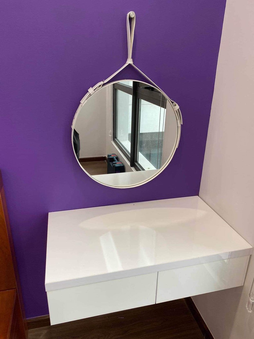 Gương Tròn Treo Tường Gương Dây Da Simili Cao Cấp Trang Trí Decor Đường Kính 40cm Mirror Decor, Gương Để Bàn Trang Điểm, Gương Phòng Tắm,Gương Xuất Khẩu