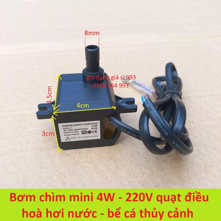 Máy bơm nước chìm 4w, hồ cá hòn non bộ ,thác nước, máy bơm nước quạt điều hòa 4w