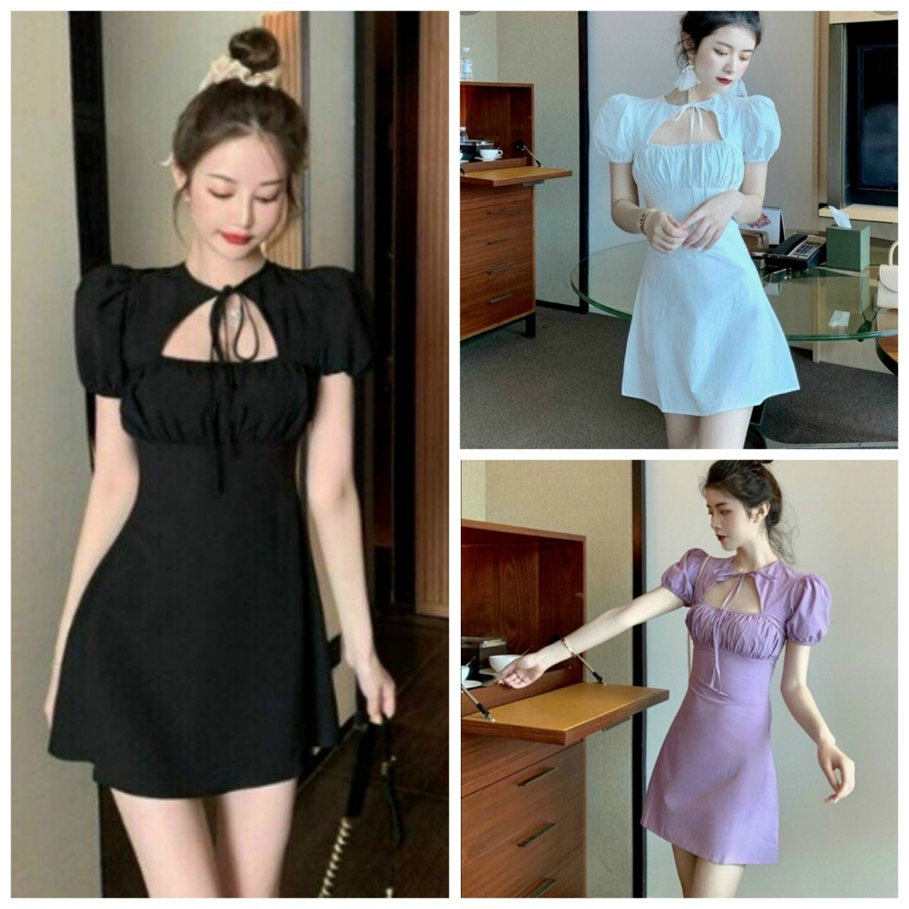Đầm đũi tay phồng nhún ngực - st7042