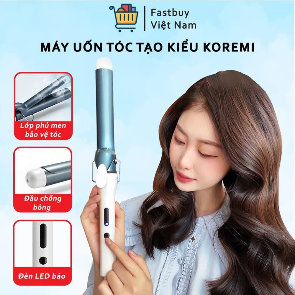 Máy uốn tóc tạo kiểu hàn quốc koremi, máy làm tóc xoăn sóng tự động tạo kiểu nhanh phủ ceramic bảo vệ tóc chống hư tổn tóc