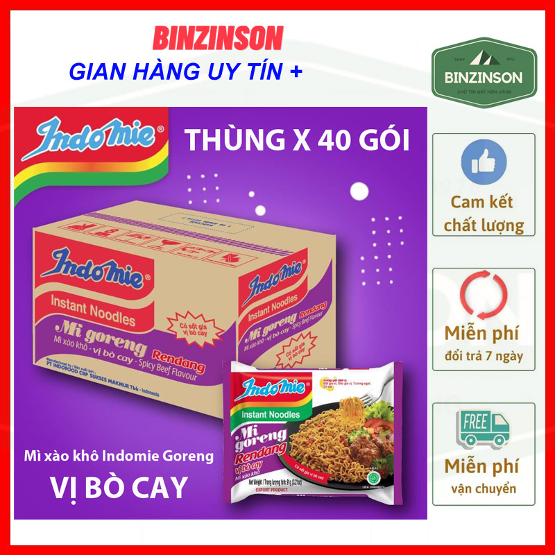 Mì xào khô mỳ trộn Indomie mì Goreng mỳ Ngon số 1 Thế Giới, Vị Bò Cay - BINZINSON