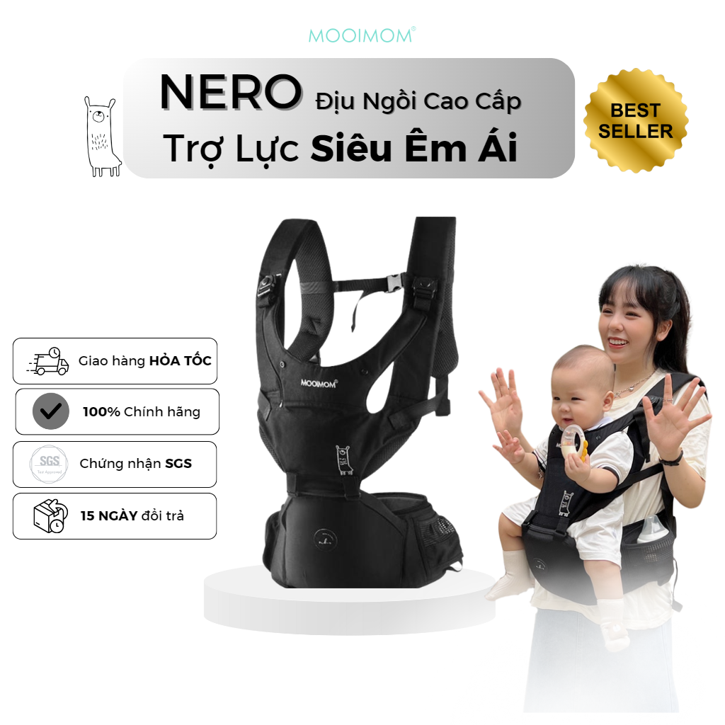 Mooimom địu ngồi em bé cao cấp trợ lực siêu nhẹ êm ái nerobianco hạn chế đau lưng hps2101