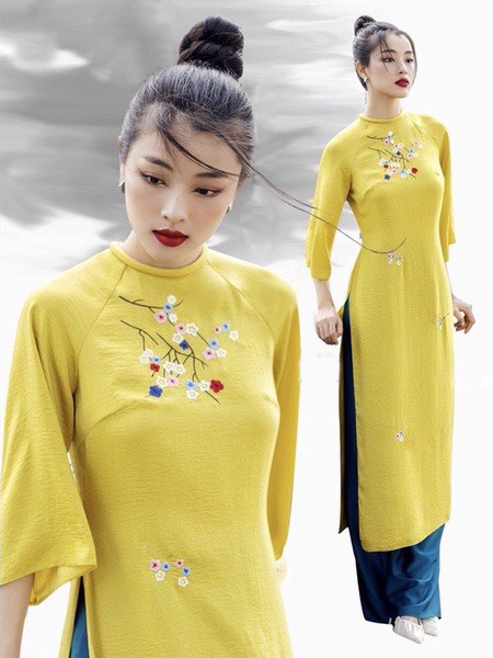 Áo Dài Cách Tân Dáng Xuông Cổ Tròn Tay Lỡ Áo Dài Suông Nữ Họa Tiết Thêu Lắc Tay Truyền Thống Màu Vàng Màu Tím Cao Cấp Mặc Lễ Tết Dự Tiệc