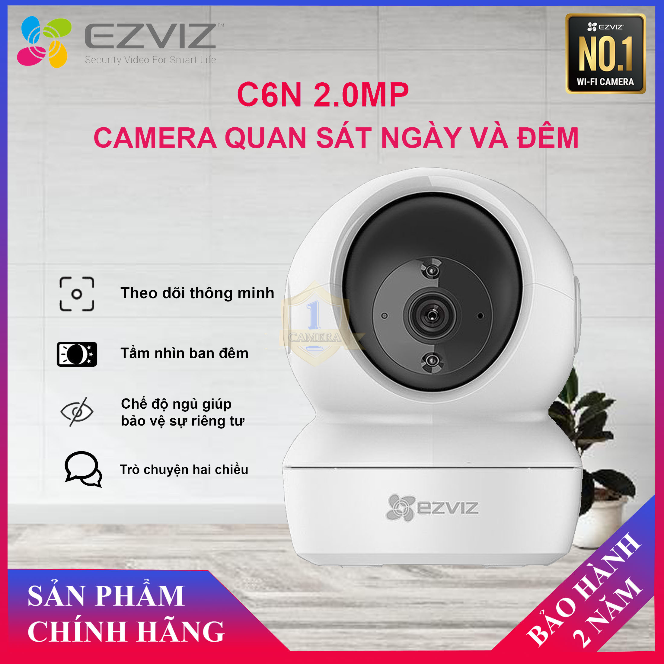 [CHÍNH HÃNG] Camera IP Wifi EZVIZ CS-CV246 C6N 1080P Xoay 360 Thông Minh 2.0MP - Đàm Thoại 2 Chiều - Camera Giám Sát Wifi Không Dây - Camera Số 1