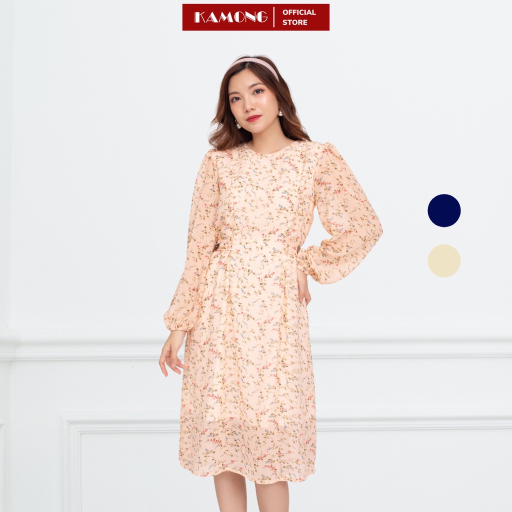 Đầm suông hoa nhí thắt nơ kamong d127