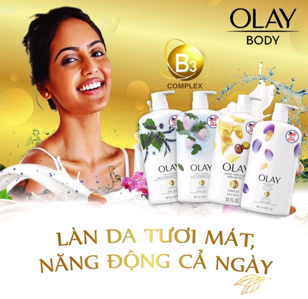 Sữa tắm dưỡng ẩm trắng da ngừa lão hóa olay mỹ 887ml