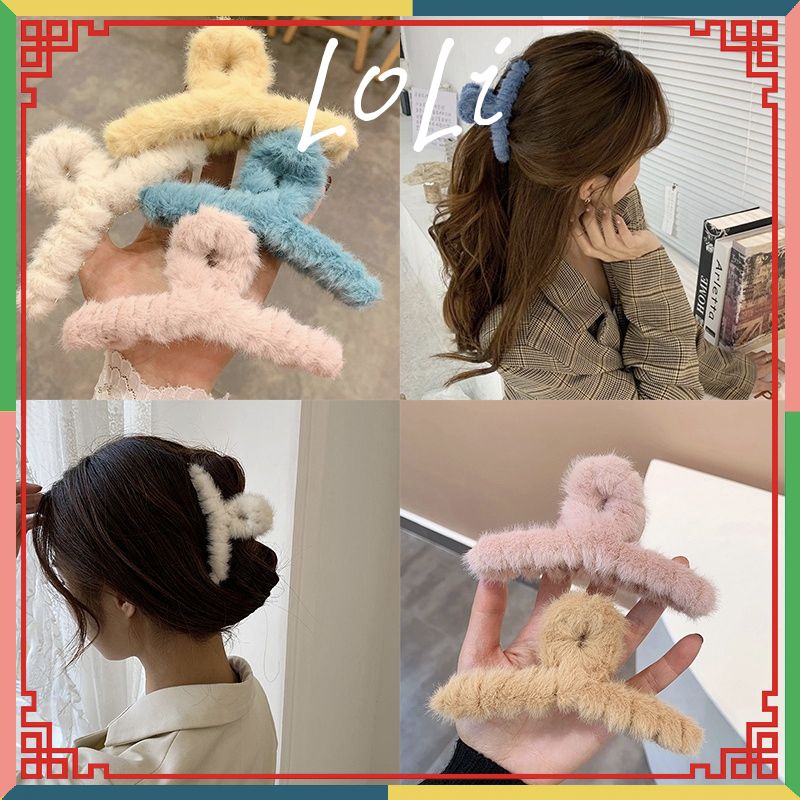 Kẹp tóc càng cua phối lông phong cách hàn quốc cho nữ - loli
