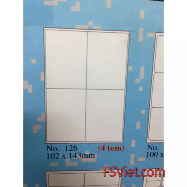 Giấy in mã vạch Tomy A4 126 4 tem 102x143mm