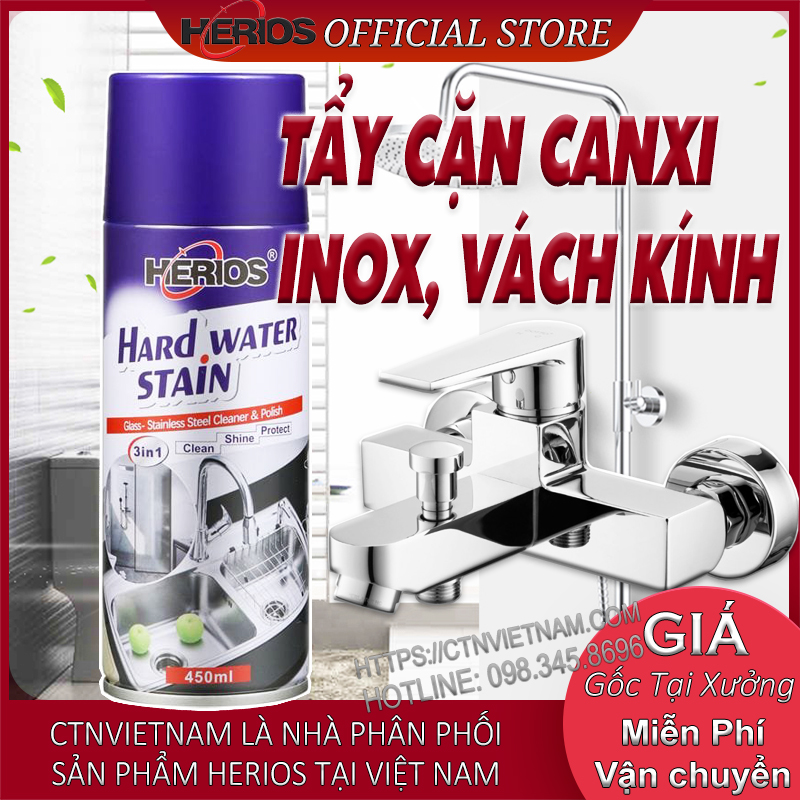 Tẩy Cặn Canxi Nhà Tắm Vách Kính Vòi Inox Bồn Sứ Ấm Đun Nước Kính Ô Tô Bể Cá Gương Soi Hard Water Stain