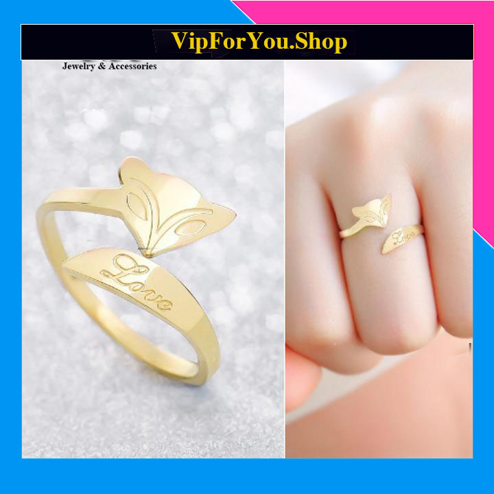 NHẪN TITAN CÁO HỒ LY MÀU VÀNG TƯƠI (siêu khuyến mãi tặng dây chuyền cao su 2 li + hộp đựng nhẫn cực xinh) đeo vào sẽ may mắn trong tình yêu