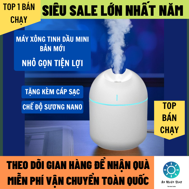 Máy phun sương mini xông tinh dầu phòng ngủ 3 chế độ phun sương, máy phun sương mini 250ml - máy phun sương tạo độ ẩm