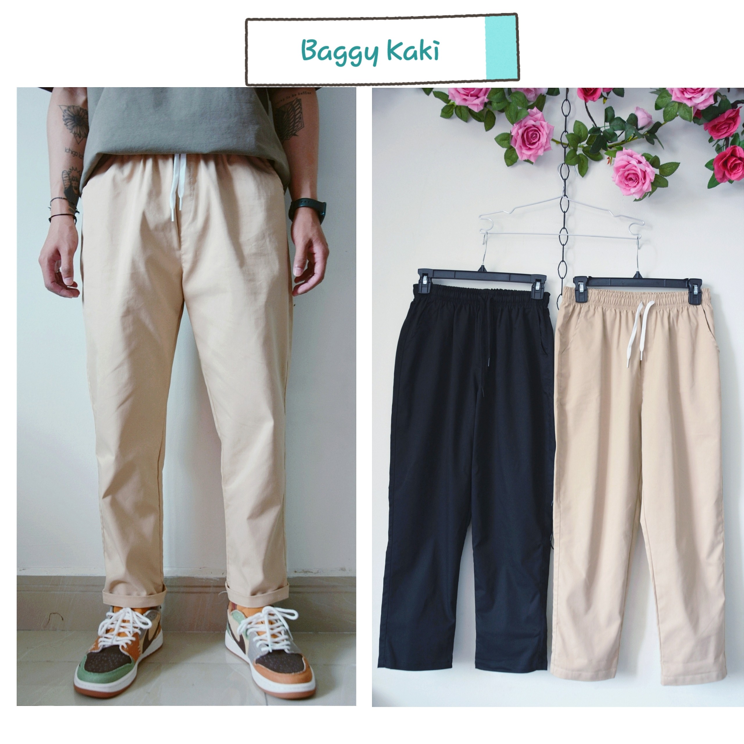 Quần dài kaki nam, quần baggy kaki nam 2 màu be, đen.