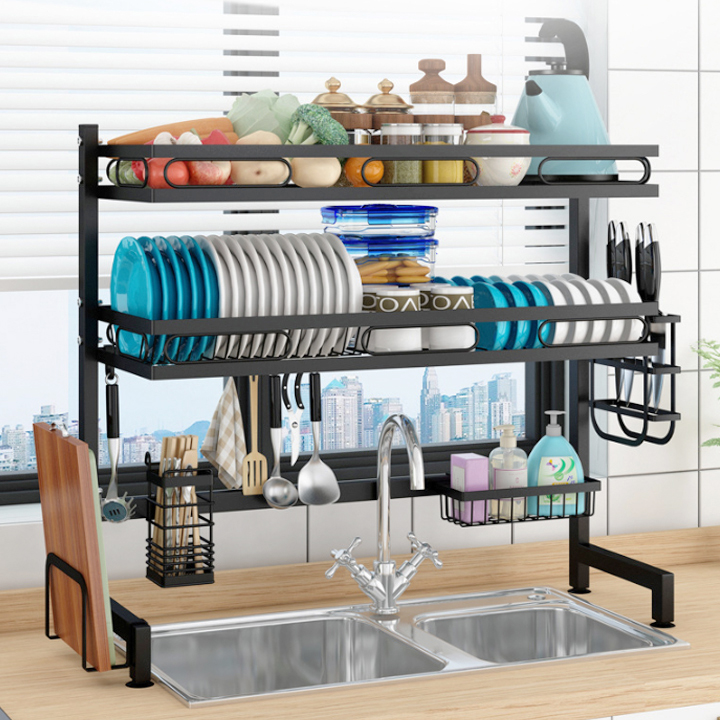 [ FREESHIP ] Kệ Để Chén Bát Đa Năng Thép Carbon - Giá Để Bát Đũa Sơn Sần Tĩnh Điện Đen Chống Bám Bẩn - Kệ để chén đĩa 2 tầng thông minh để trên bồn rửa