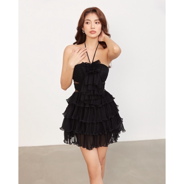 Đầm tầng dập ly phối lưới chloverstudio layla dress