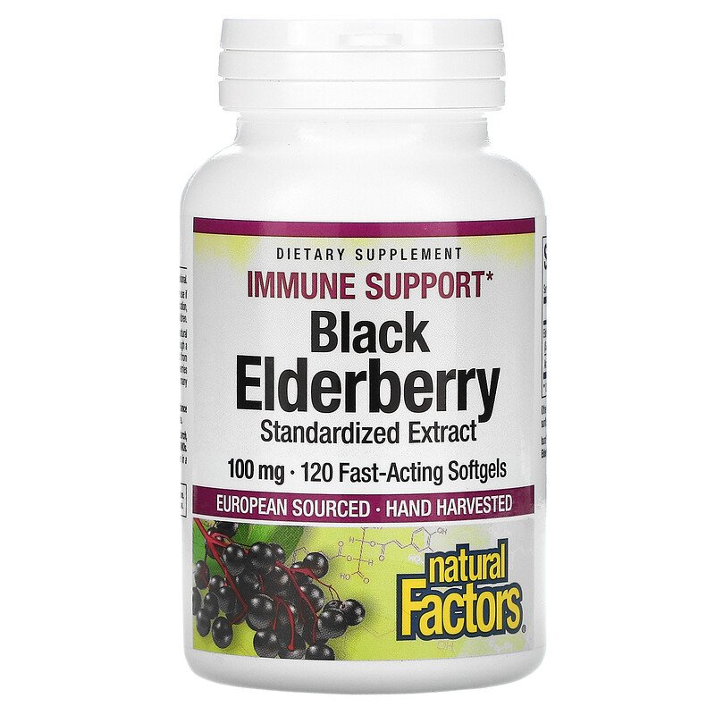 HCMChống cảm cúm Natural Factors Black Elderberry 100 mg 120 Capsules