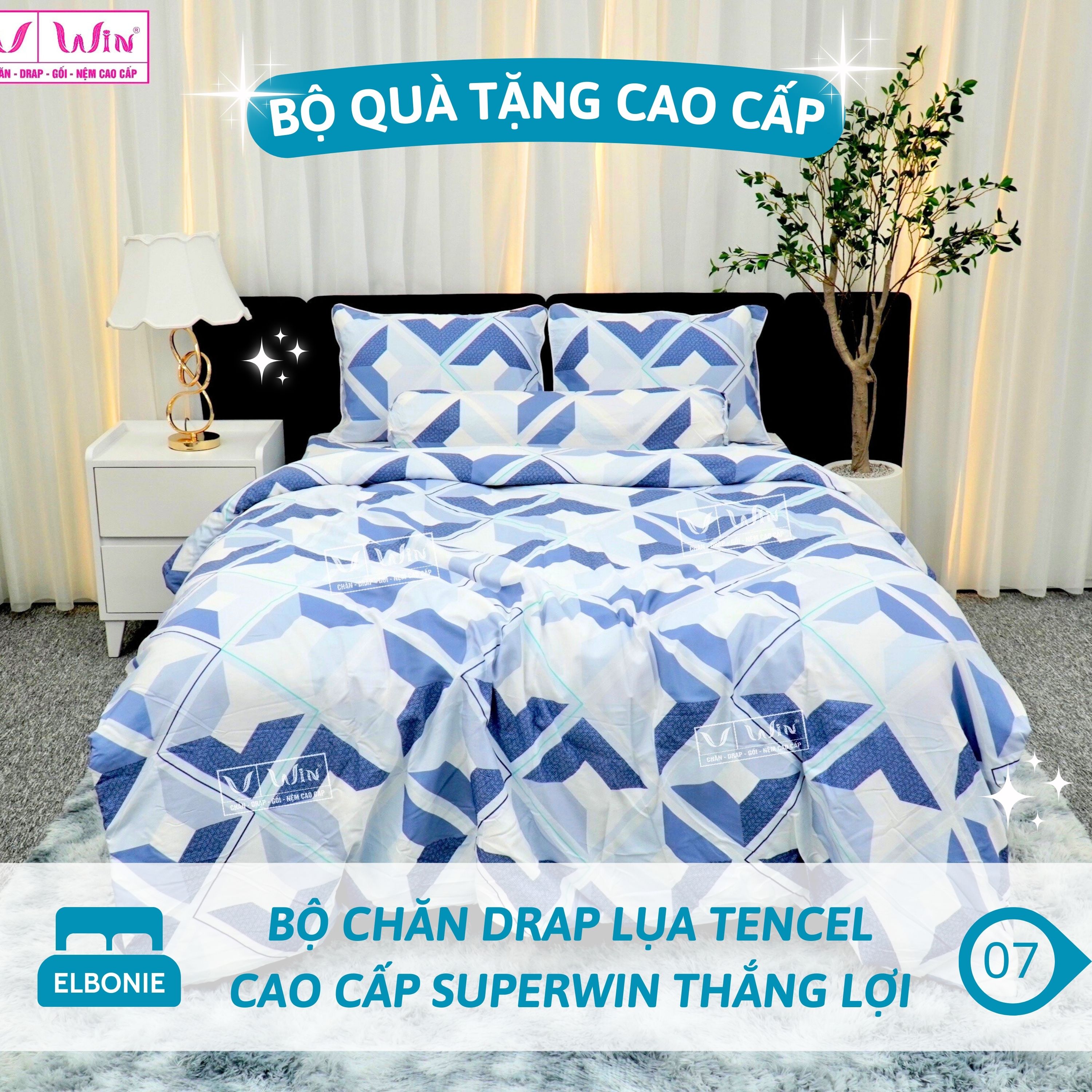 Bộ Chăn Drap Lụa Tencel Cao Cấp SuperWin Thắng Lợi Chính Hãng Chăn Chần Bông Siêu Mịn mát lạnh