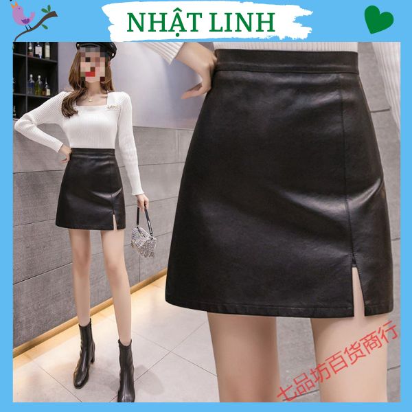 Chân váy da chân váy chữ a chân váy ngắn nữ xẻ tà trước sang trọng nhật linh - cv686
