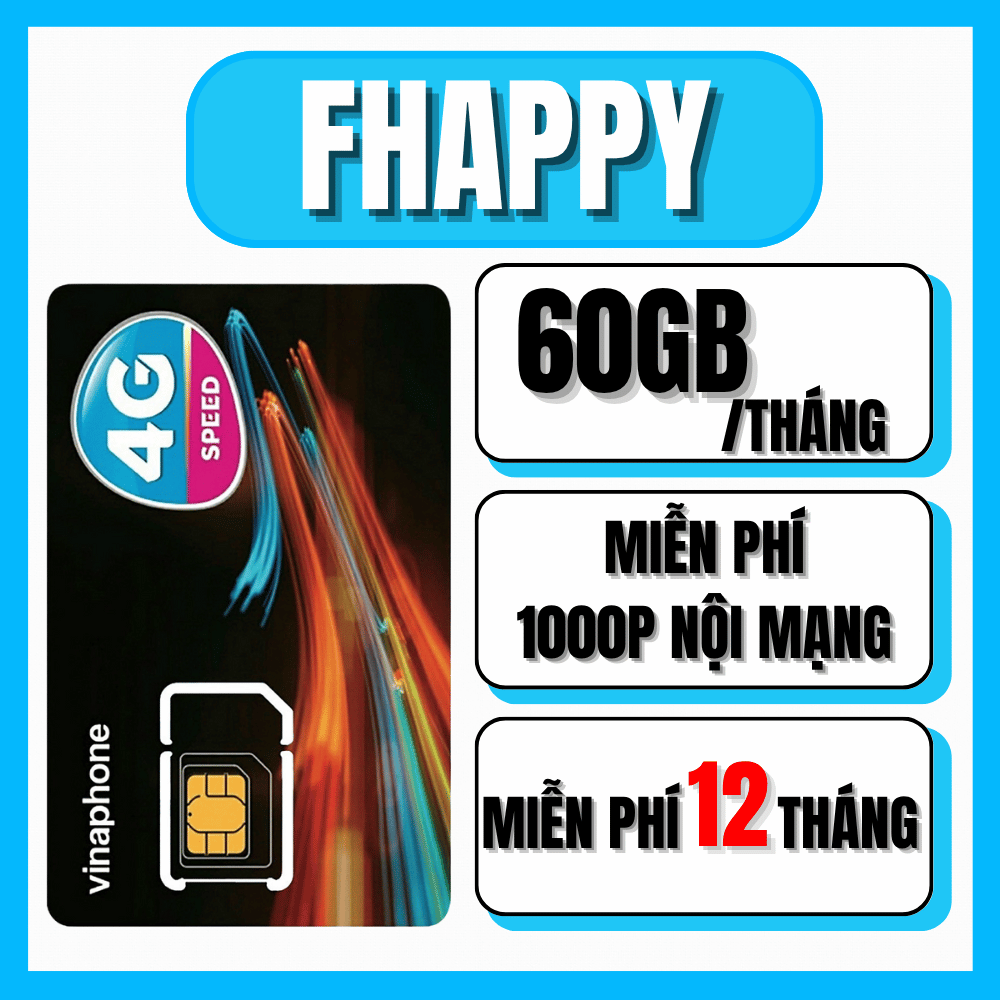 Sim 5G Vinaphone trọn gói 1 năm FHappy Tặng 2GB/ngày Data Tốc độ Cao Truy Cập Mạng Thả ga + Miễn Phí 1.000 phút Gọi Nội mạng - Trọn Gói Không Nạp Tiền . FREESHIP - CHƯA KÍCH HOẠT