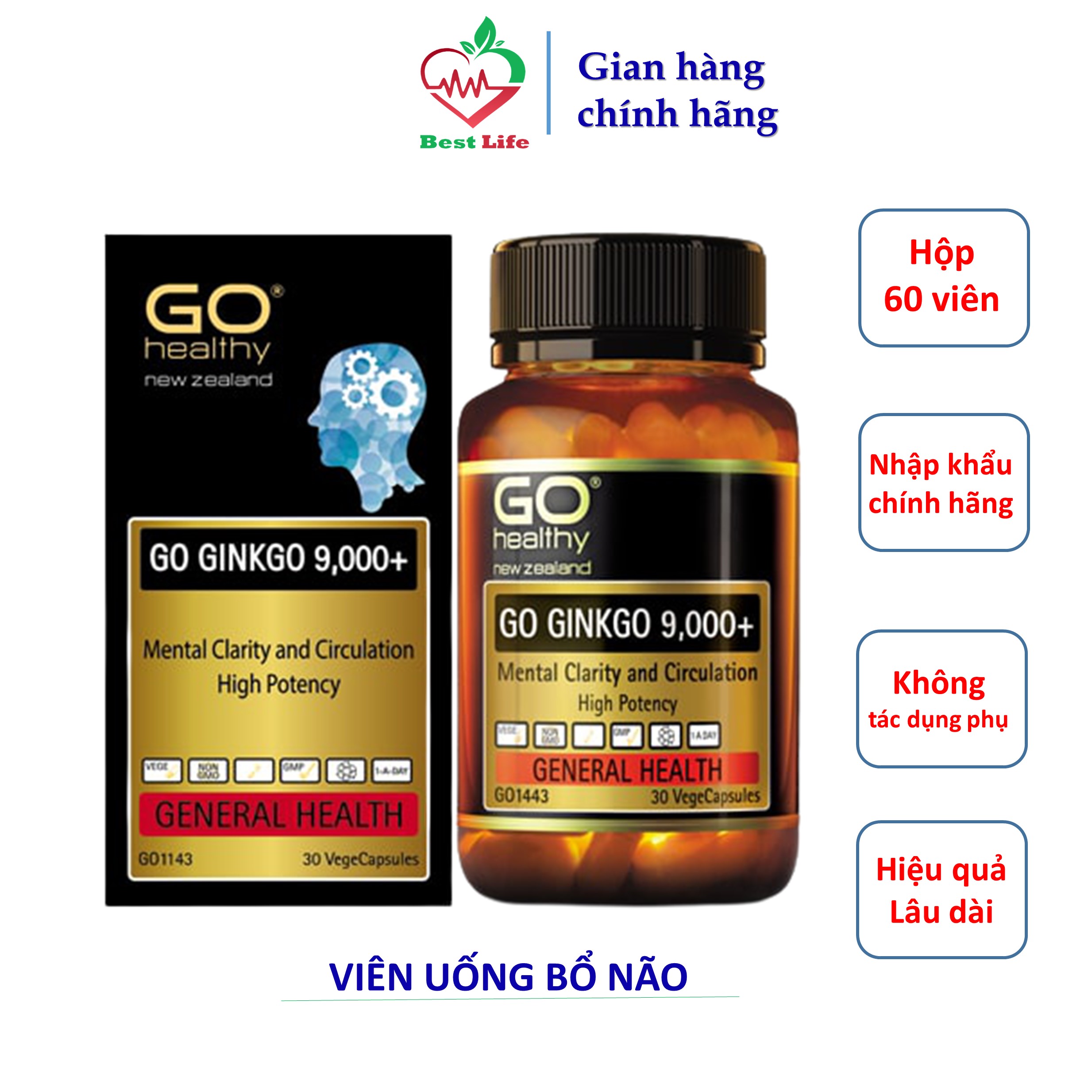 Bổ não Go healthy GO Ginkgo 9000+ hoạt huyết dưỡng não tăng cường tuần hoàn não cải thiện trí nhớ tăng khả năng tập trung