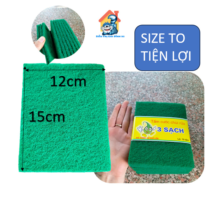 1 miếng cước rửa chén xanh size 15x12cm hcm