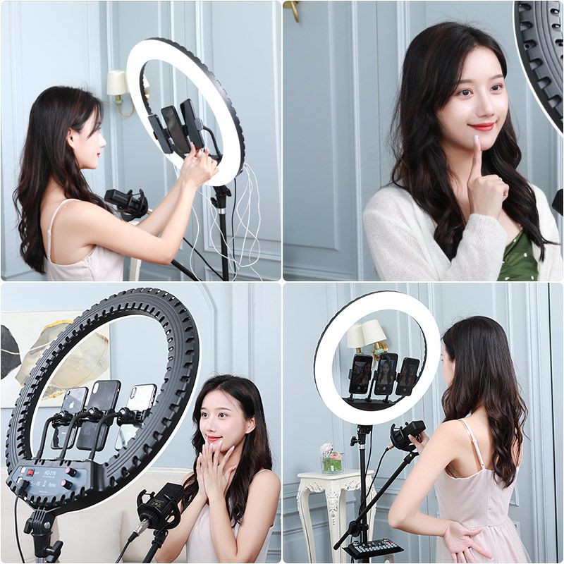 Bộ Đèn Livestream bán hàng, Chụp Ảnh, Trang Điểm Make Up, Phun Xăm, Spa ba màu ánh sáng- 45/34/30/26/16 cm. Kèm điều khiển, siêu bền, điều chỉnh được cao thấp và màu sáng