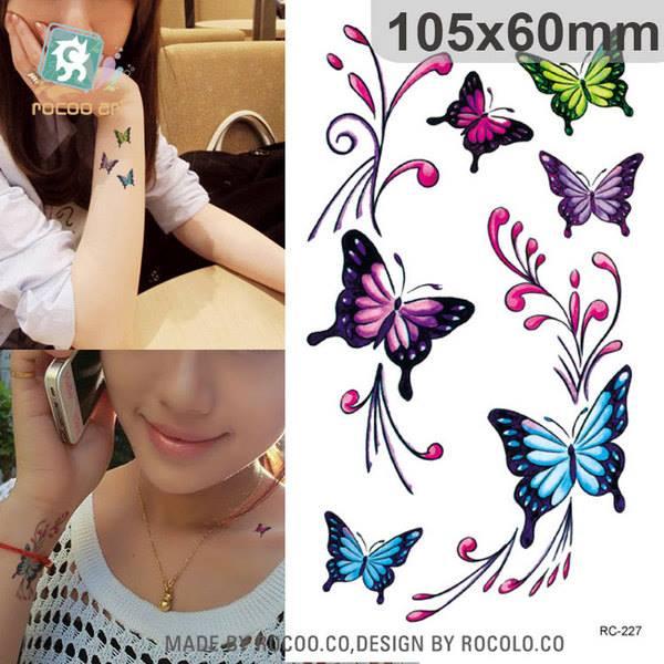 Hình xăm dán nữ tatoo 5 con bướm kích thước 6 x 10 cm - hình xăm dán nước đẹp dành cho nữ