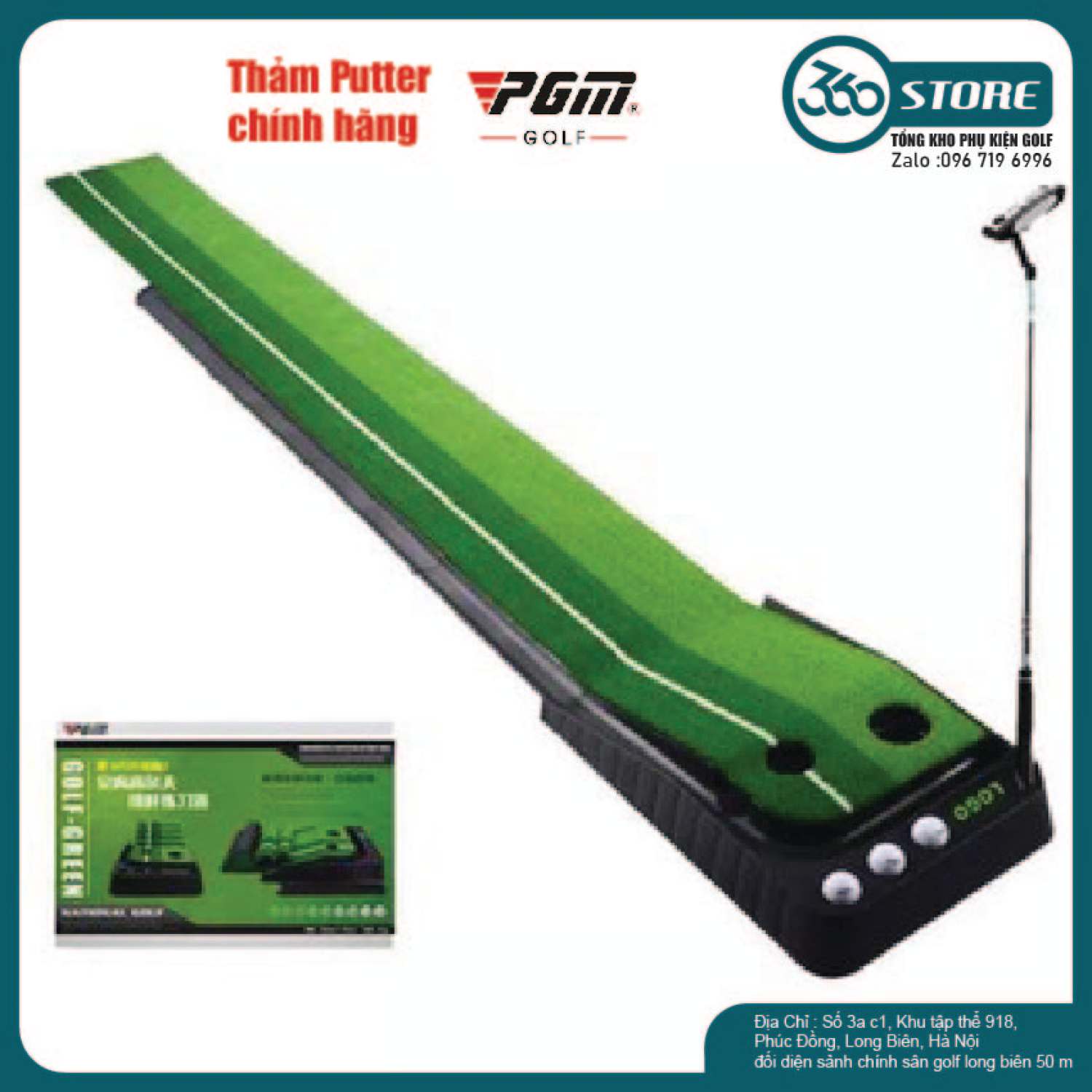 Thảm tập putt pgm - có ray hồi bóng tiện lợi. dài 3m. hỗ trợ tập luyện putter tại nhà - golaf 360 store