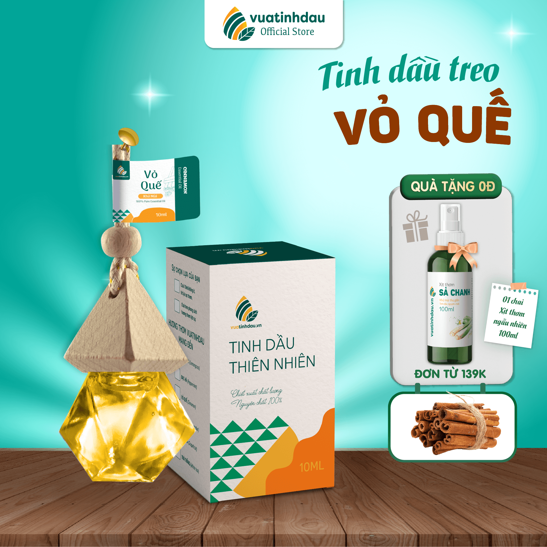 Tinh dầu quế treo xe ô tô 8ml vuatinhdau tinh dầu vỏ quế treo khử mùi ô tô xe hơi treo thơm phòng ngủ tủ quần áo