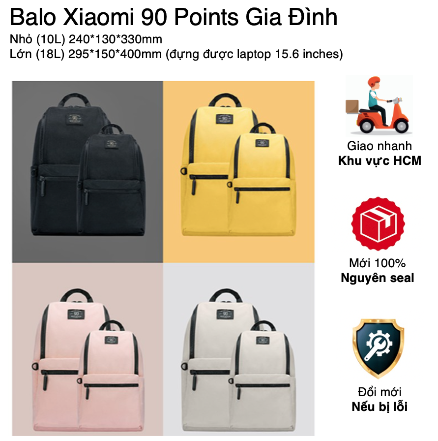 Balo thời trang xiaomi 90 points family backpack - thiết kế đơn giản thời thượng - chống thấm cấp 4 - nhỏ 240330mm - lớn 295400mm