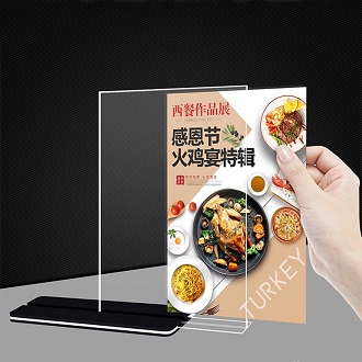 Bảng menu mica để bàn đế đen kích thước a4 a5 a6 10x20, menu mã qr code để bàn mica