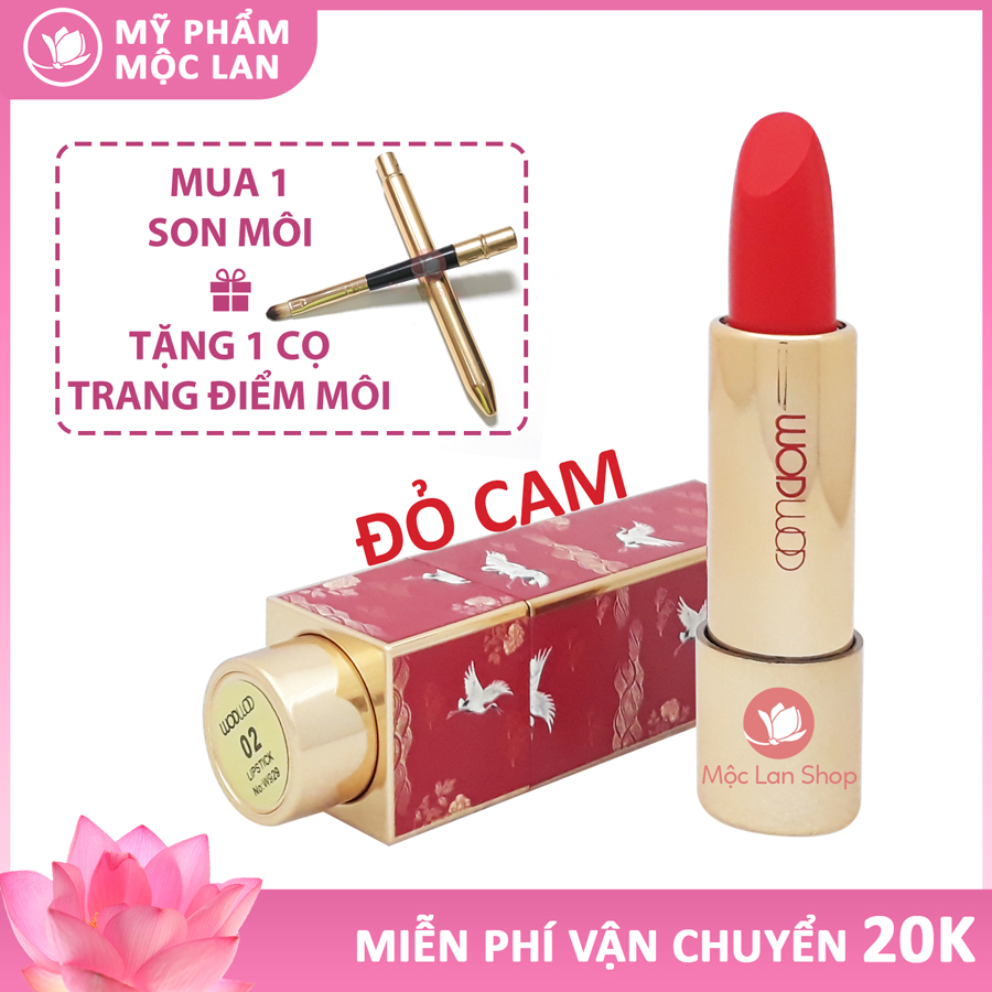 Son lì bền màu, mịn môi, lên tone chuẩn, son Wodwod màu Đỏ Cam 02 - Mỹ Phẩm Mộc Lan