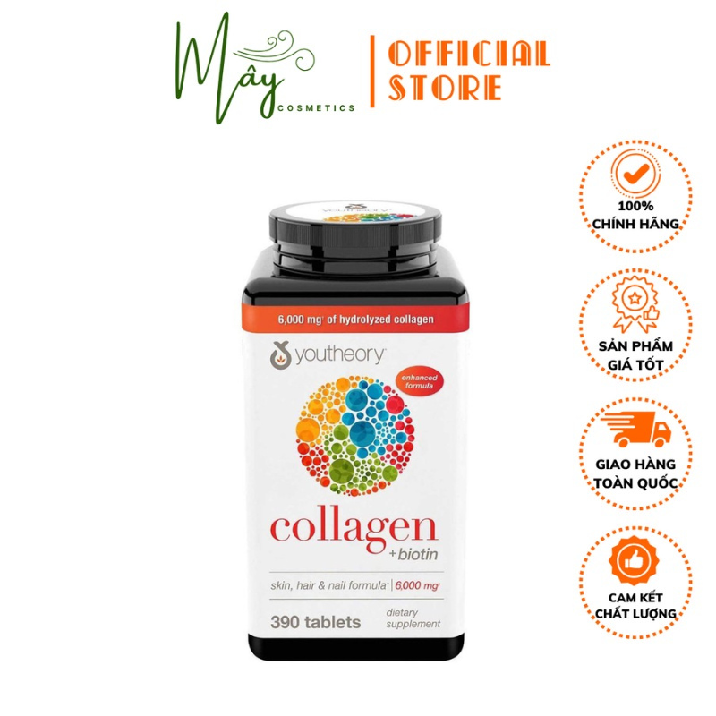 Viên Uống Collagen Youtheory 390v - Collagen Biotin Hair nail Skin Formula 6000mg