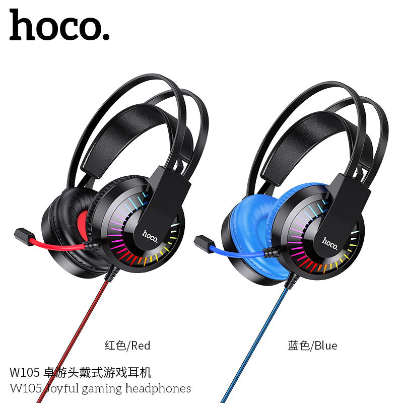 Tai nghe có dây chụp dành cho cao thủ Gaming Hoco W105 Đèn LED nhiều màu sắc Hiệu ứng ánh sáng thở - Hàng chính hãng