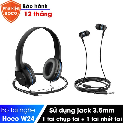 Bộ tai nghe chụp tai và tai nghe nhét tai có dây Hoco W24 cao cấp-Âm thanh cực chất