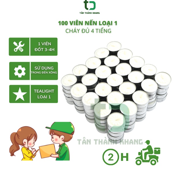 100 viên nến loại 1 - tealight cháy đủ 4 tiếng