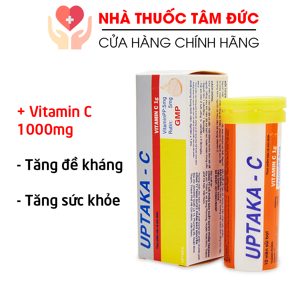 Viên C sủi vitamin C 1000mg UPTAKA C tăng sức đề kháng tăng sức khỏe - Hộp 10 viên