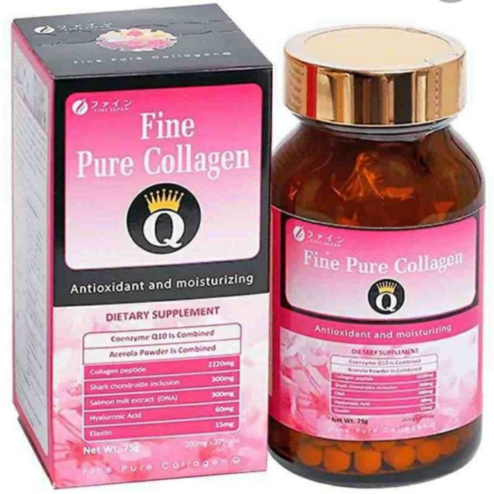 VIÊN UỐNG CHỐNG LÃO HÓA FINE PURE COLLAGEN Q. SẢN PHẨM CÓ TEM NHẬP KHẨU CHÍNH HÃNG VÀ TEM PHỤ TIẾNG VIỆT. DATE 10/2023.